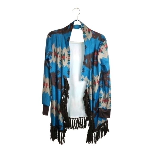 BLUE Aztec Open Kimono Western Rodeo Cardigan Sz M - Picture 1 of 7